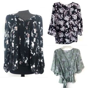 WHBM THREE Mixed Floral Top Bundle Lot of Dressy Tops Blouses Top SZ S M